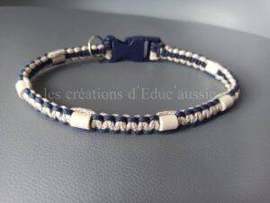 collier perle céramique bicolore bleu paracorde anti puce et tique création Educ'aussie