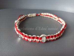 collier perle céramique bicolore rouge paracorde anti puce et tique création Educ'aussie