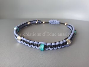 collier perle céramique bicolore noir et violet paracorde anti puce et tique création Educ'aussie