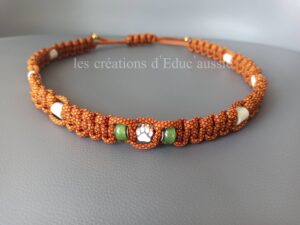 collier perle céramique bicolore diamond orange paracorde anti puce et tique création Educ'aussie